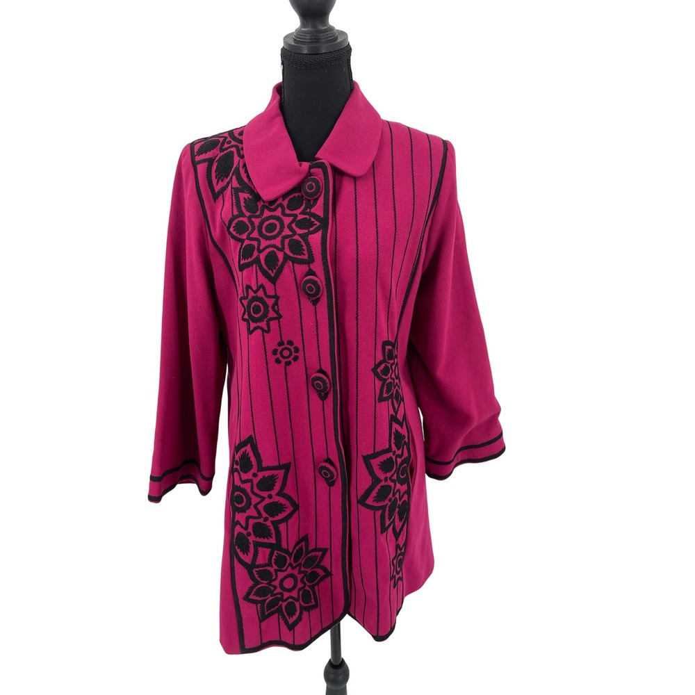 Bob Mackie Jacket Womens Small Pink Wearable Art Boho Floral Embroidered Coat